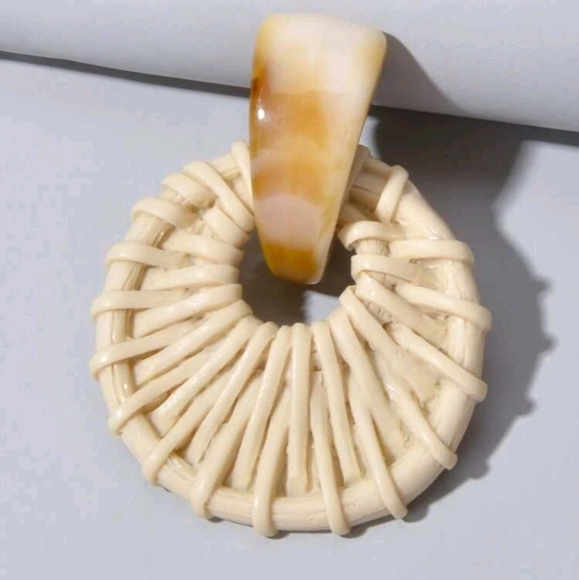 Boho drop statement tan earrings Neutral artsy Resin Festival casual 💖 2/$30 - Picture 9 of 14